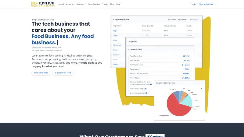 Homepage of Recipe Cost Calculator