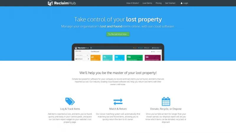 Homepage of ReclaimHub