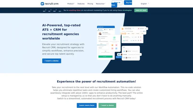 Homepage of Recruit CRM