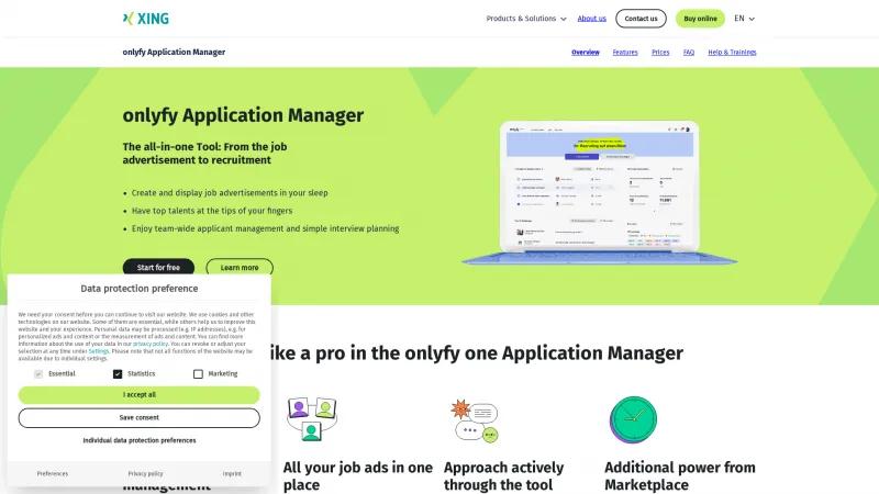 Homepage of onlyfy Application Manager