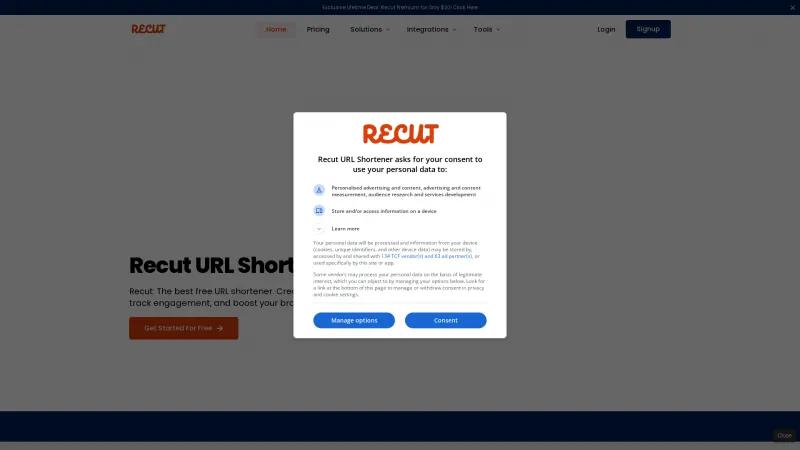 Homepage of Recut URL Shortener