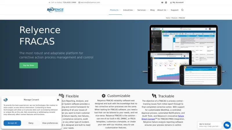 Homepage of Relyence FRACAS