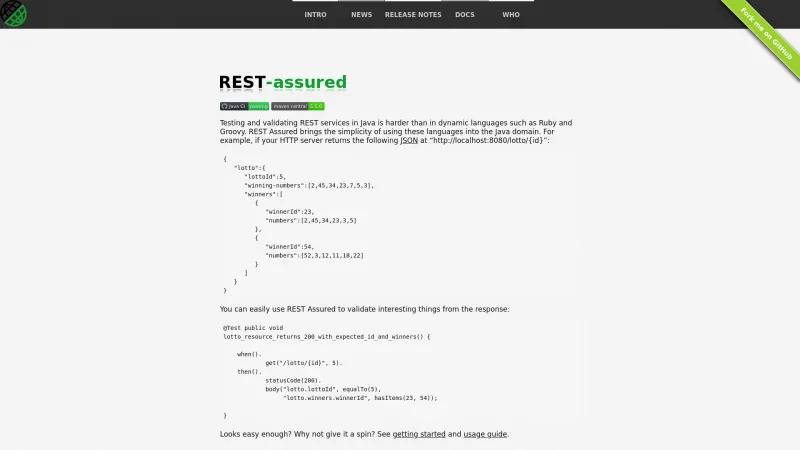 Homepage of REST Assured