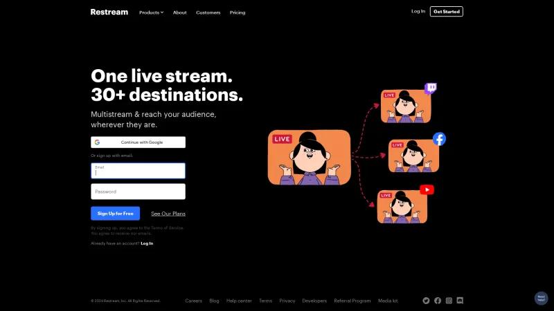 Homepage of Restream