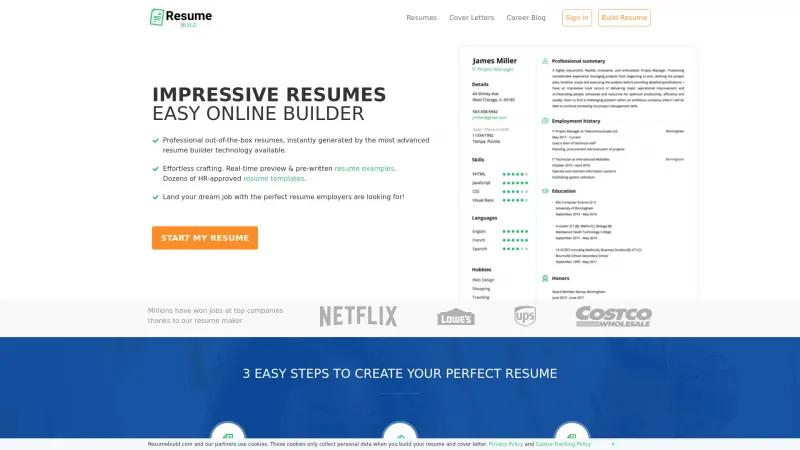 Homepage of ResumeBuild.com