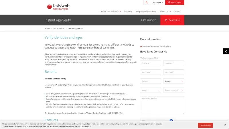 Homepage of LexisNexis Instant Age Verify