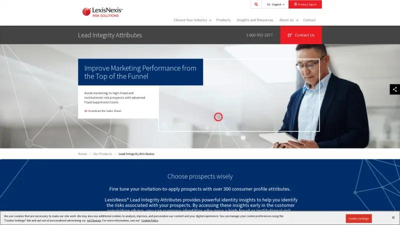 Homepage of LexisNexis Lead Integrity Attributes