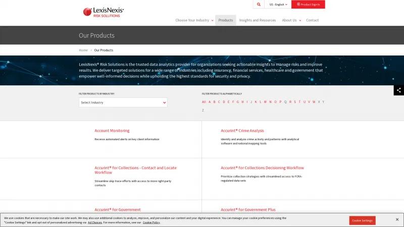 Homepage of LexisNexis Trail Tracker