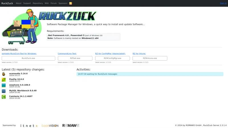 Homepage of RuckZuck