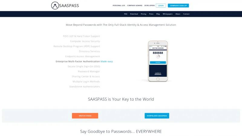 Homepage of SAASPASS