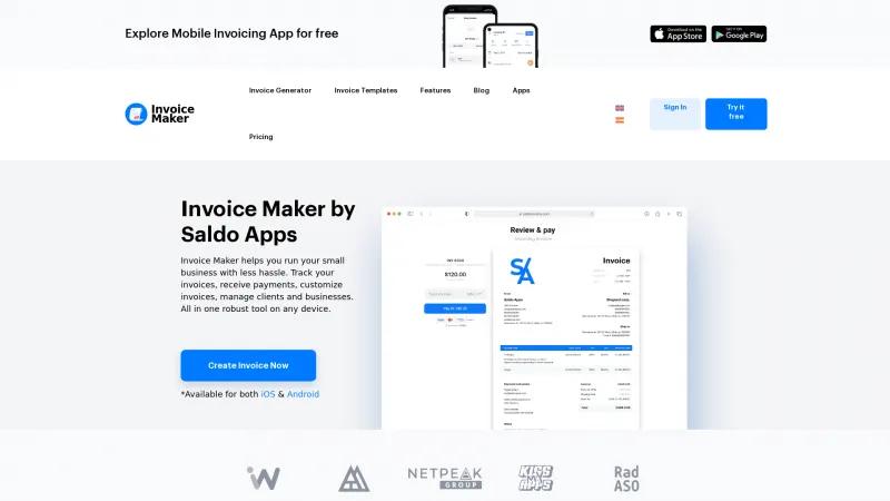 Homepage of Invoice Maker by Saldo Apps