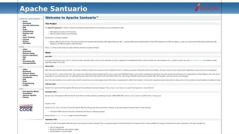 Homepage of Apache Santuario