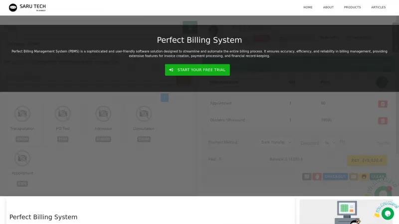 Homepage of Perfect Billing System