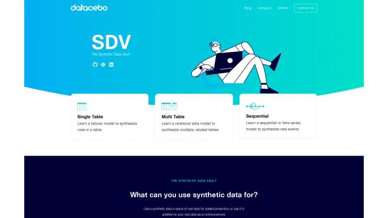 Homepage of DataCebo Synthetic Data Vault (SDV)