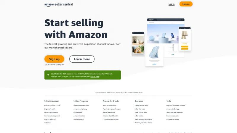 Homepage of Amazon Seller Central