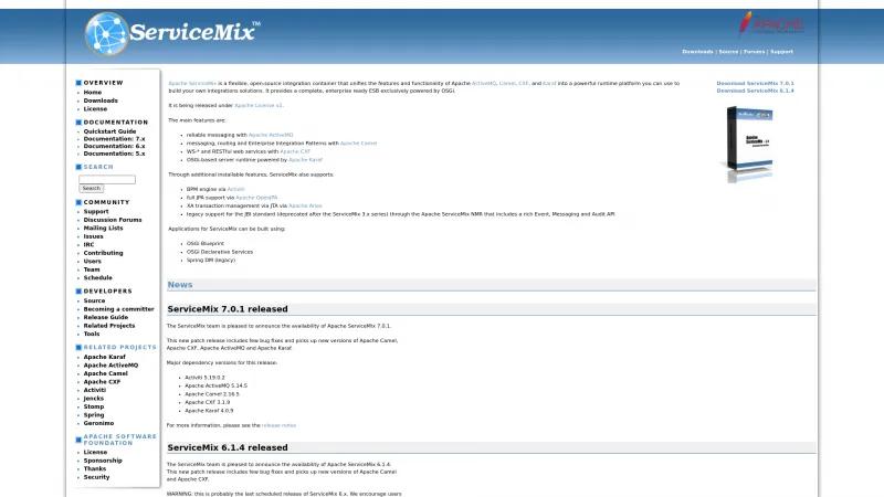 Homepage of Apache ServiceMix