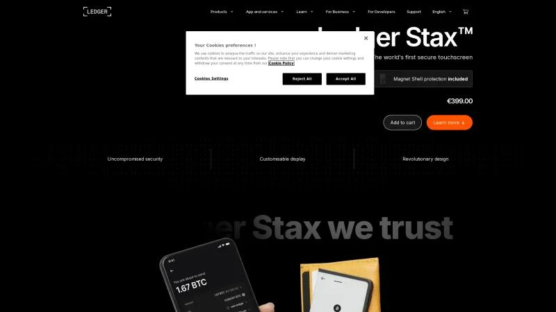 Homepage of Ledger Stax