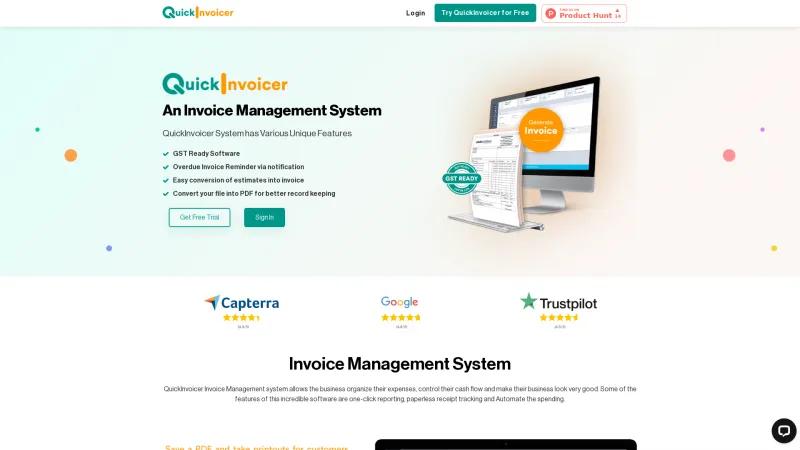 Homepage of QuickInvoicer