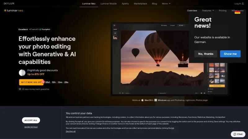 Homepage of Luminar Neo