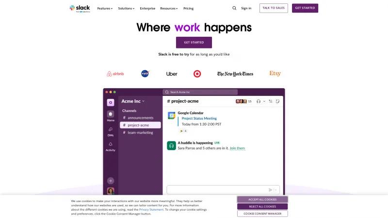 Homepage of Slack