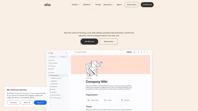 Homepage of Slite