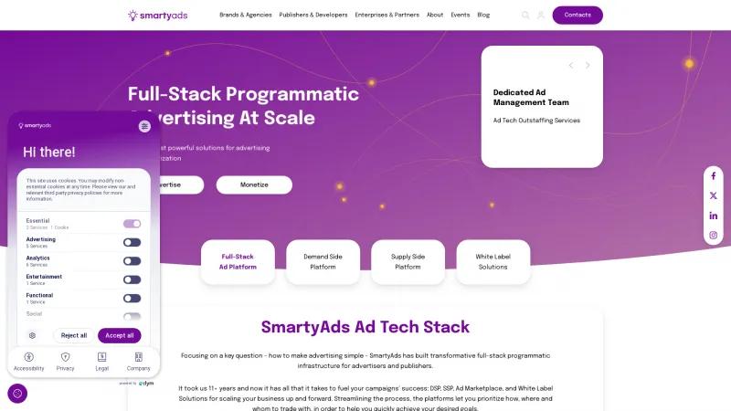 Homepage of SmartyAds