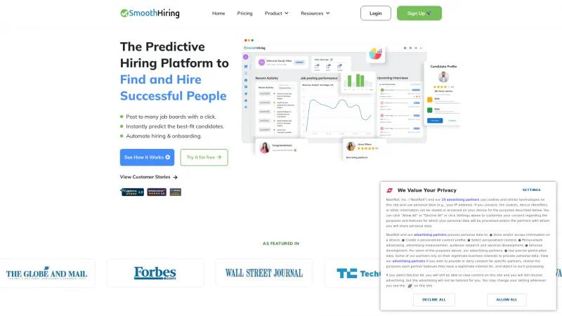 Homepage of SmoothHiring