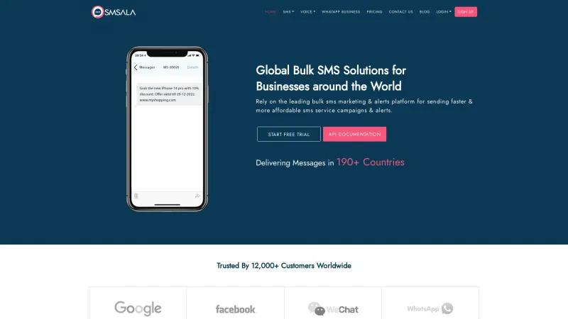 Homepage of SMSala