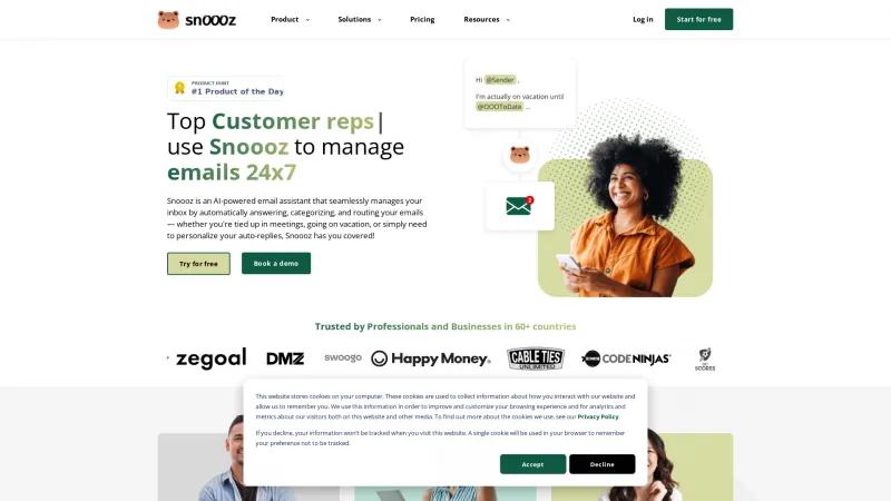 Homepage of Snoooz