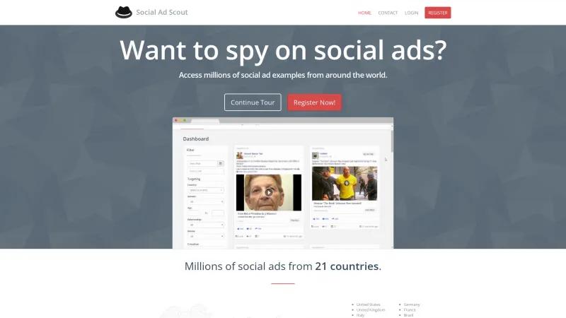 Homepage of Social Ad Scout