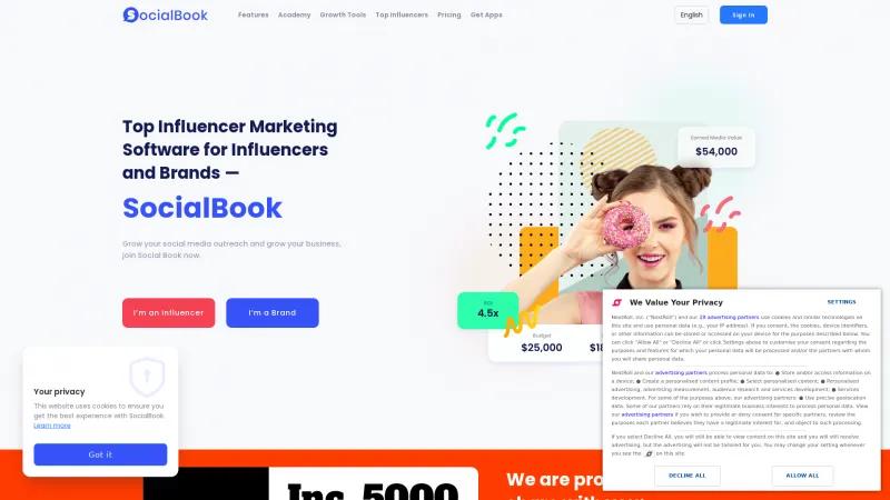 Unlock Influencer Marketing Success with SocialBook: The Premier Platform for Brands and Creators Homepage of SocialBook