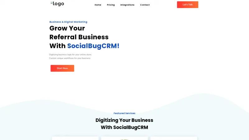 Homepage of SocialBugCRM