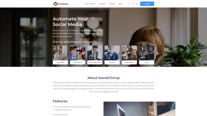 Homepage of SocialChimp