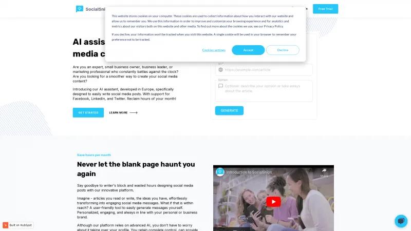 Homepage of SocialSnips