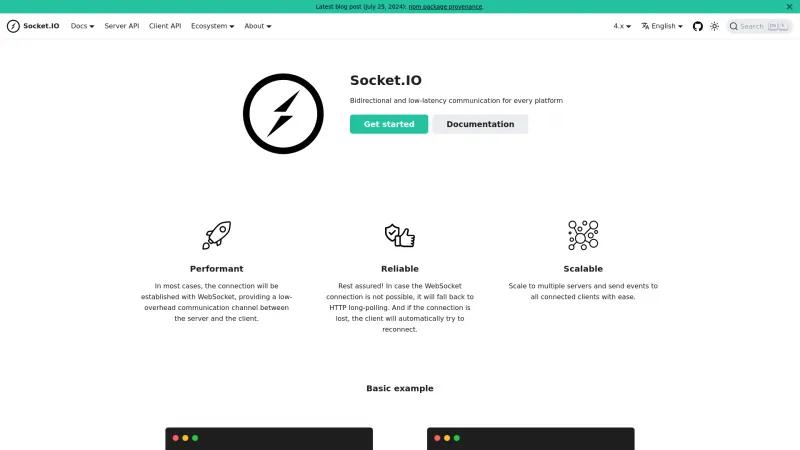 Homepage of Socket.IO