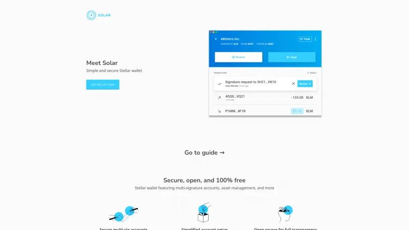 Homepage of Solar Wallet