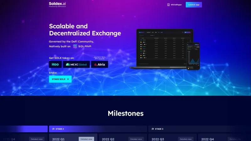 Homepage of Soldex.ai