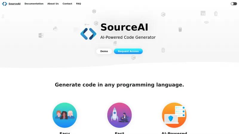 Homepage of SourceAI