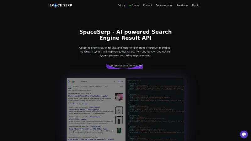 Homepage of SpaceSerp