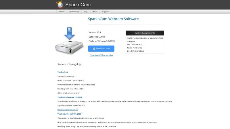 Homepage of SparkoCam