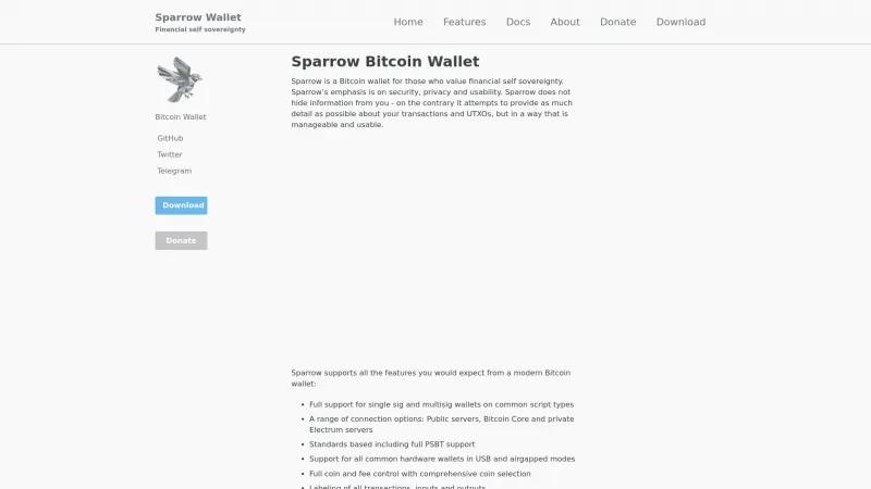 Homepage of Sparrow Wallet