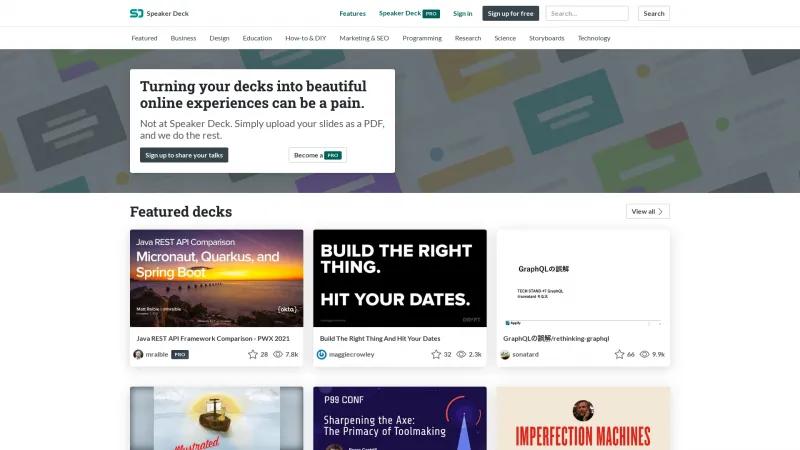 Homepage of Speaker Deck