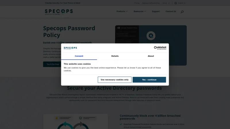 Homepage of Specops Password Policy