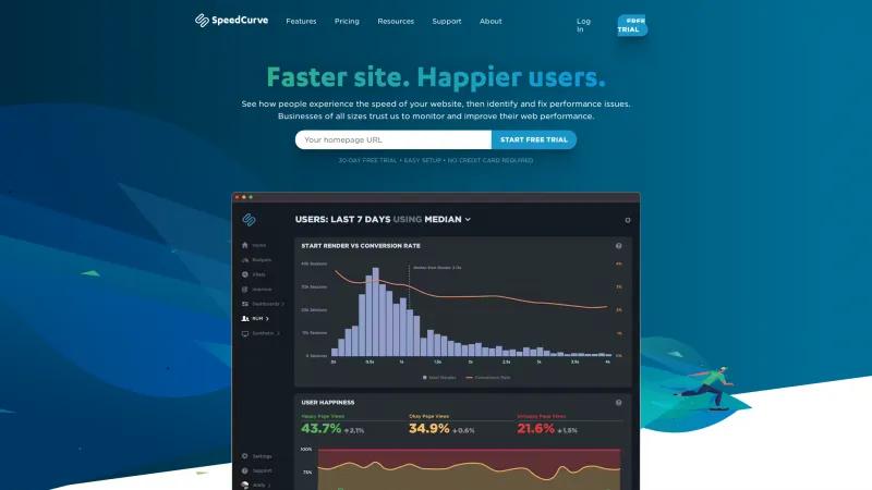 Homepage of SpeedCurve