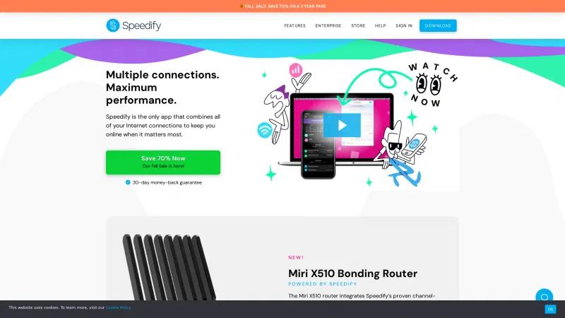 Homepage of Speedify