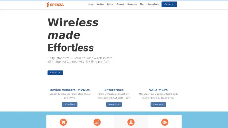 Homepage of Spenza