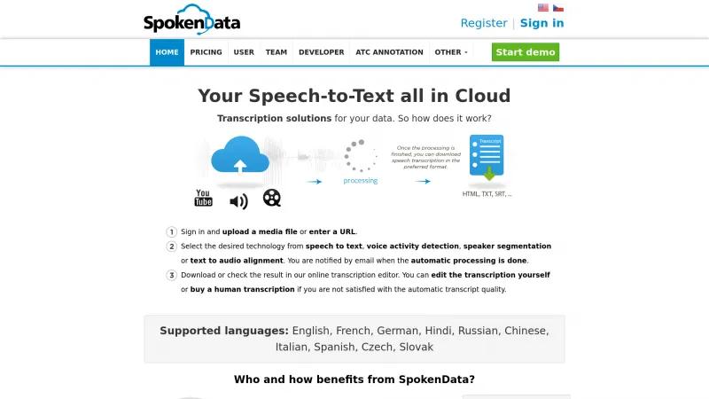 Homepage of SpokenData