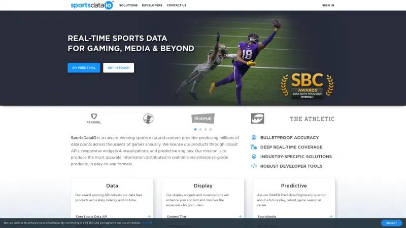 Homepage of SportsDataIO