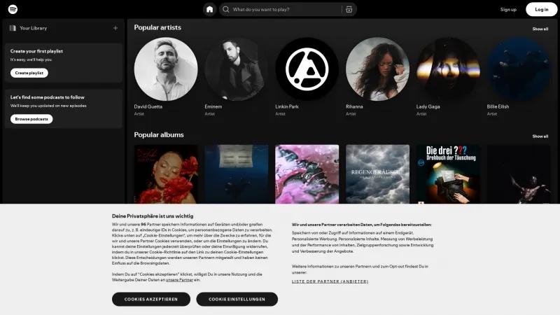 Homepage of Spotify