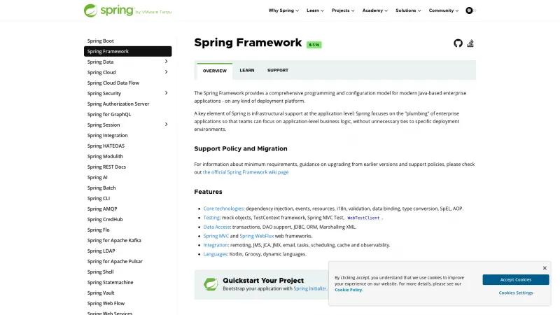 Homepage of Spring Framework